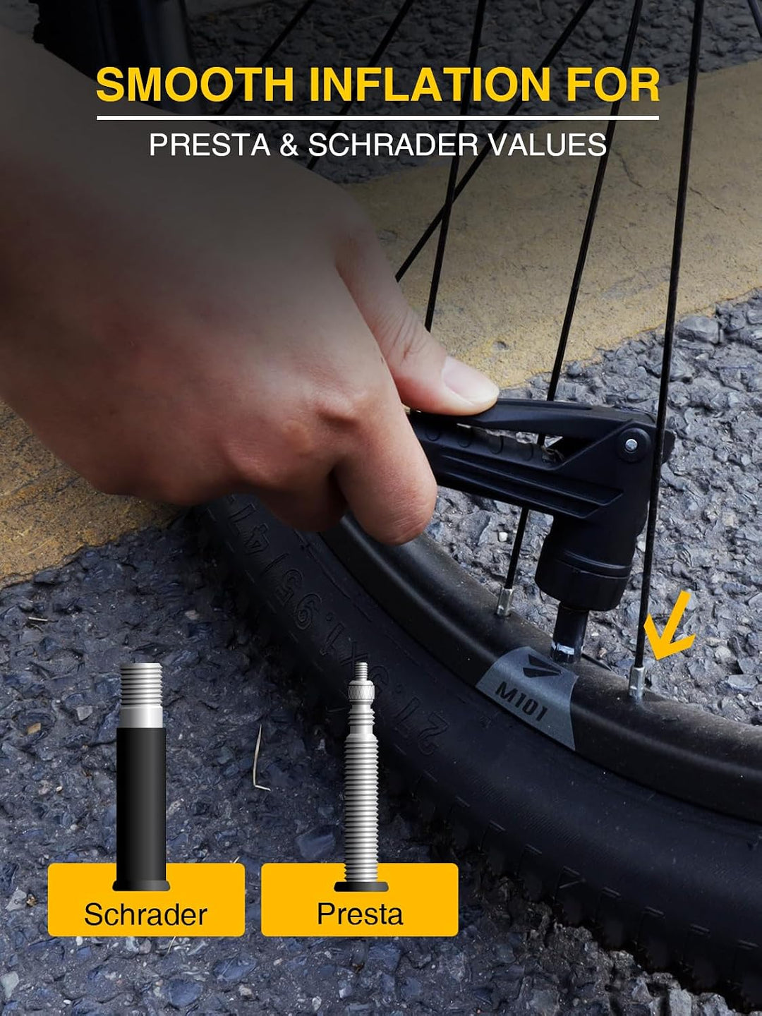 AZUNO Inflador de neumáticos de bicicleta con manómetro, adaptador...