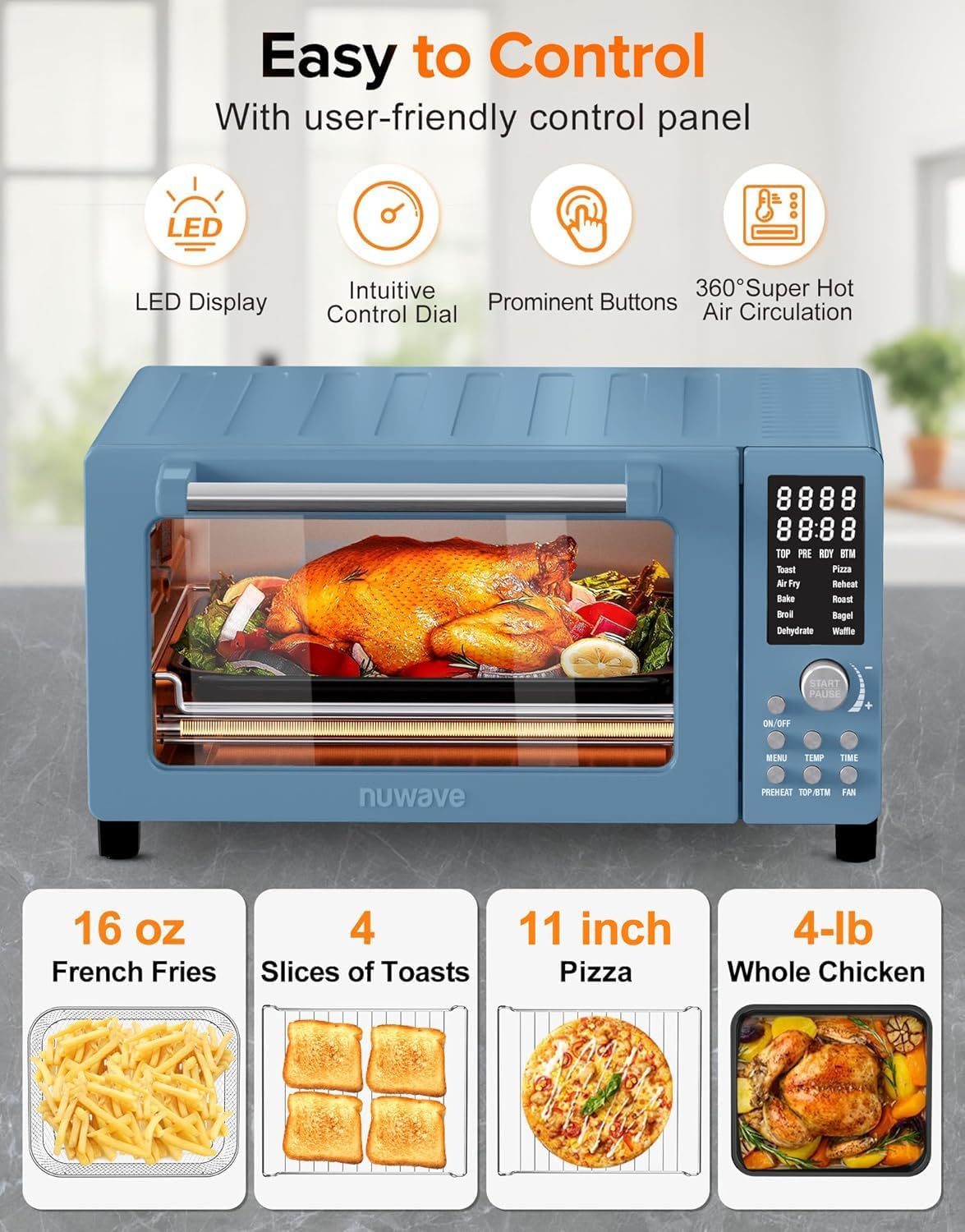 Nuwave Bravo Pro Air Fryer Inteligente Combo Tostador Horno para Encimera