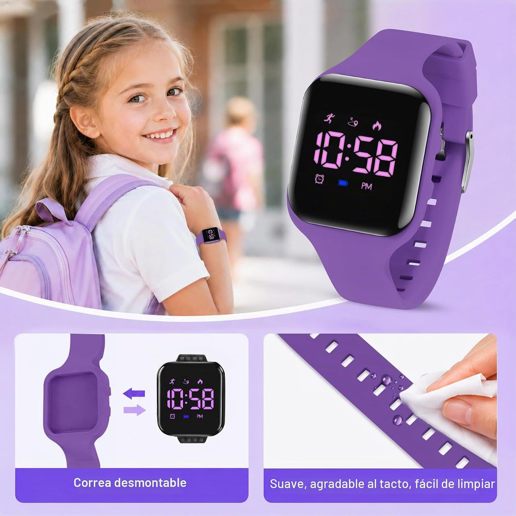Relojes para niños y niñas, reloj deportivo digital con contador de pasos, podómetro, alarma de vibración, sin aplicación, impermeable, rastreador de fitness, reloj para niños, niñas, adolescentes