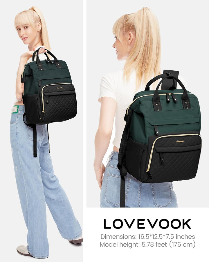 LOVEVOOK Mochila para laptop para mujer, Verde Oscuro Negro, Elegan...