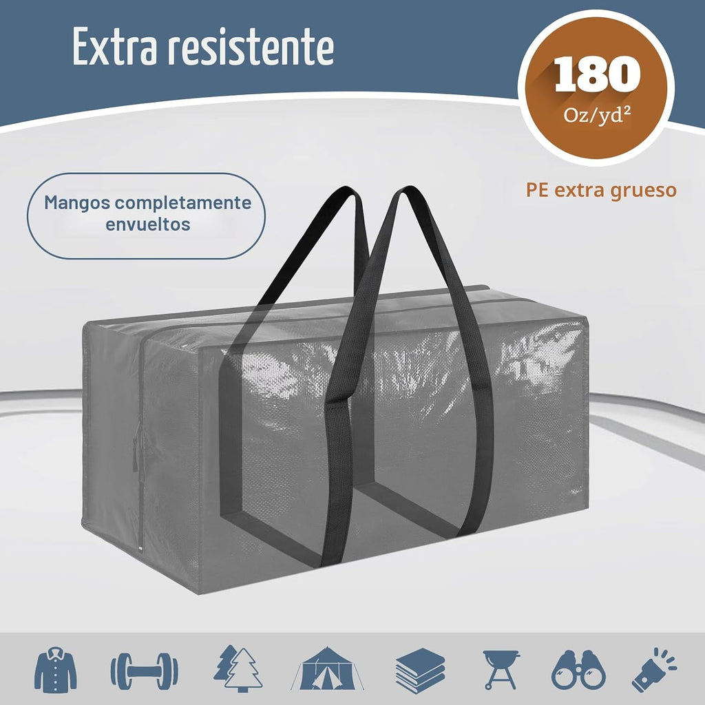 6 paquetes de bolsas de almacenamiento extra resistentes y extra grandes para mudanzas con cremalleras fuertes y asas cómodas, bolsas de almacenamiento para ropa resistentes y duraderas, contenedores