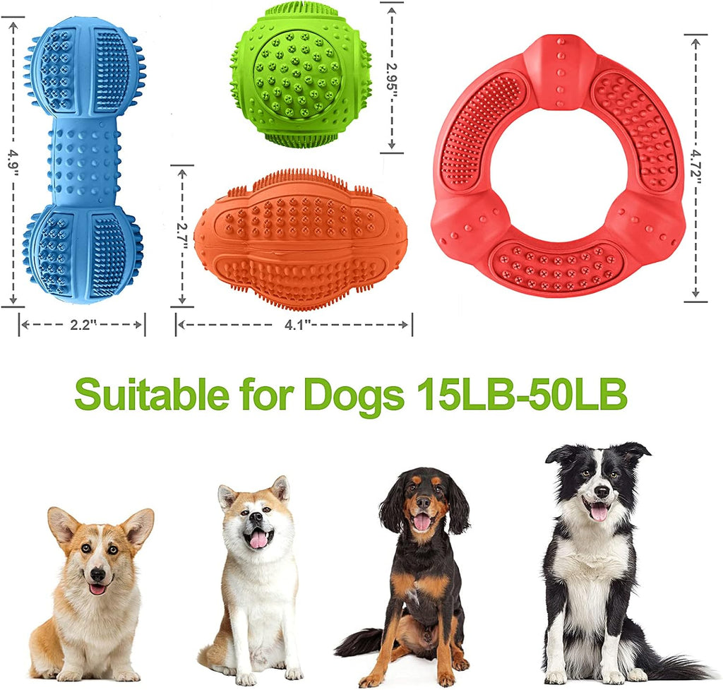 Juguetes masticables para perros, paquete de 4, juguetes para perros para masticadores agresivos de razas pequeñas, medianas y grandes, limpieza de dientes multifuncionales y masaje de encías,