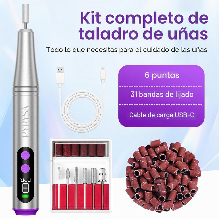 PYRYSA Taladro de uñas inalámbrico, máquina eléctrica de lima de uñ...