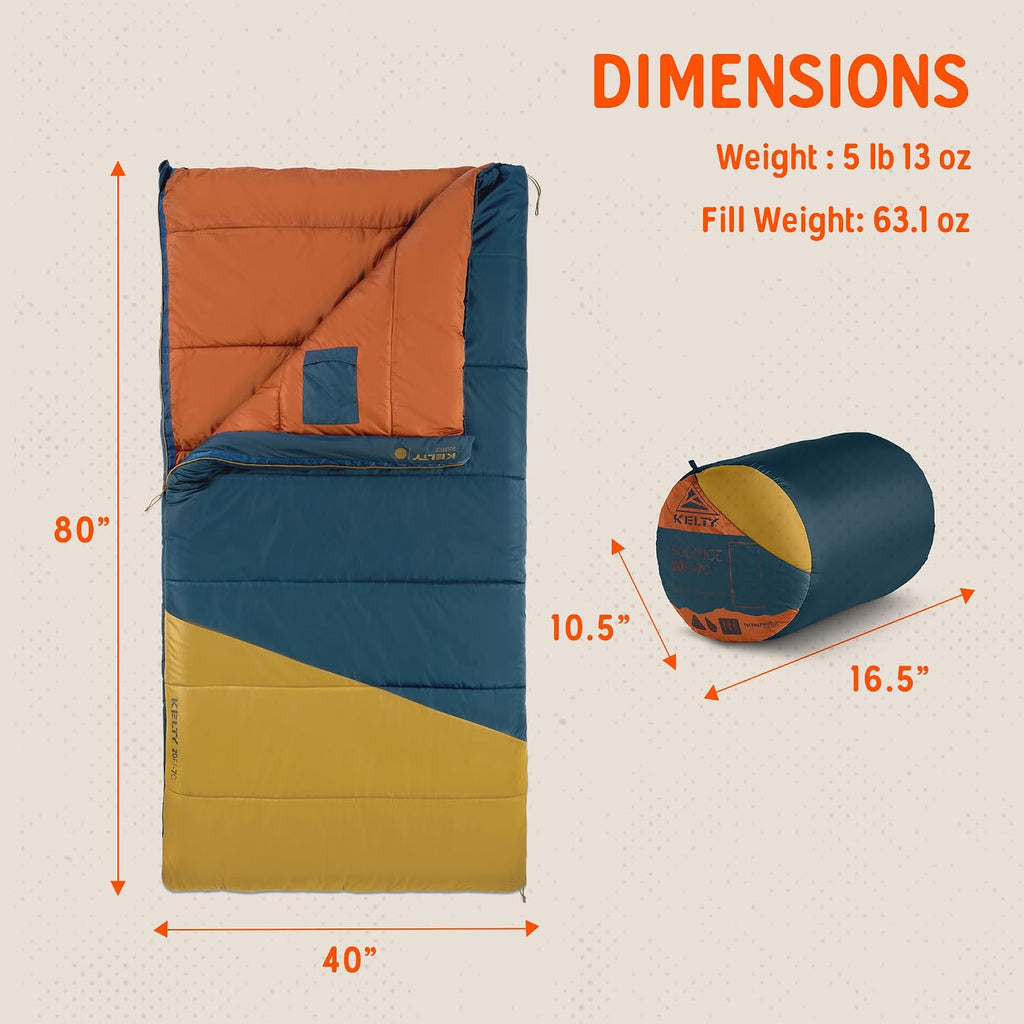 Kelty Solstice - Saco de dormir rectangular de gran tamaño, 2-3 estaciones