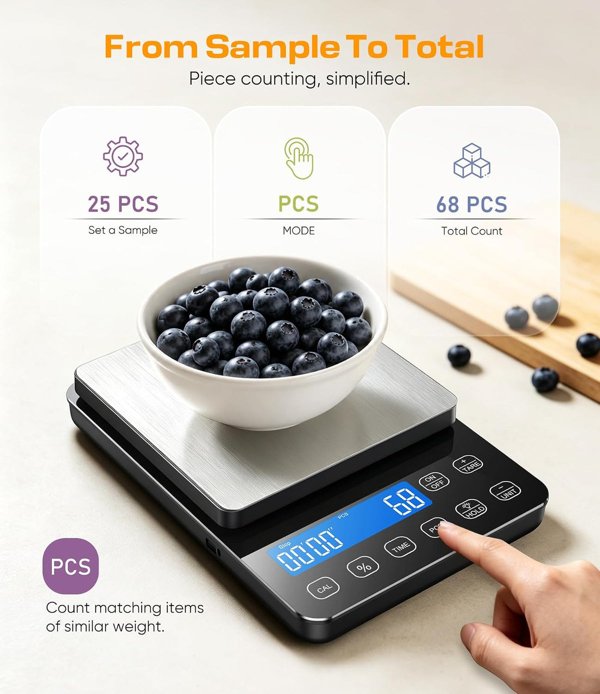 Báscula digital de la comida de la cocina, 22lb/10kg, 0.004 oz alta