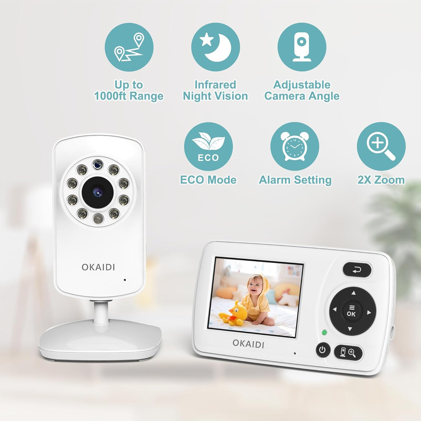 OKAIDI Monitor de video para bebé con cámara y audio, monitor portá...