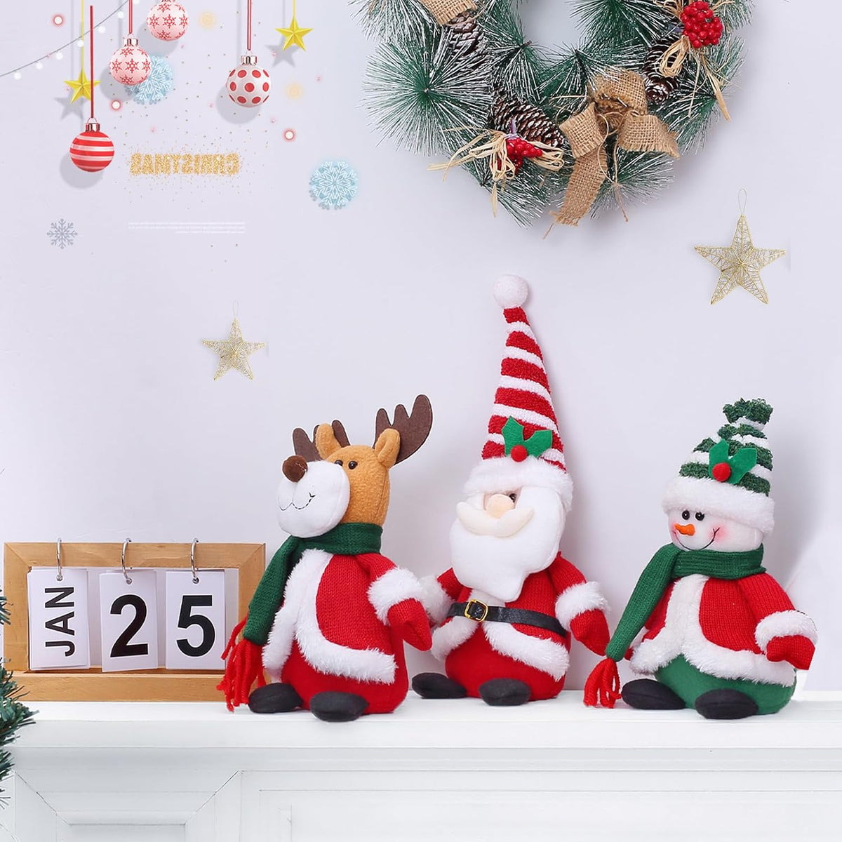 Tanganan Juguetes de peluche de Navidad, paquete de 3 juguetes de peluche de Navidad, Papá Noel, muñeco de nieve, alce, juguetes de peluche para niños y niñas, decoración de Navidad para el hogar y la oficina
