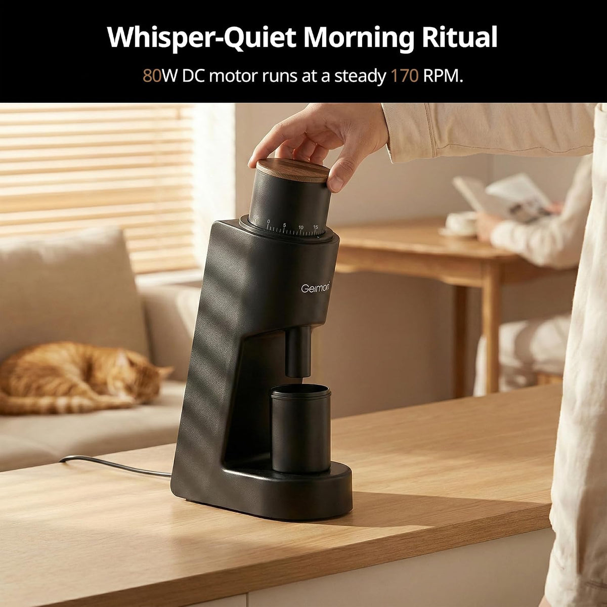 Geimori GU38 - Molinillo de café para espresso y goteo, rebabas cónicas