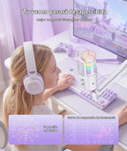 Micrófono USB para juegos, micrófono condensador con cancelación de ruido con silencio, ajuste de reverberación de micrófono de brazo de brazo, monitoreo para transmisión, podcasting, discordia