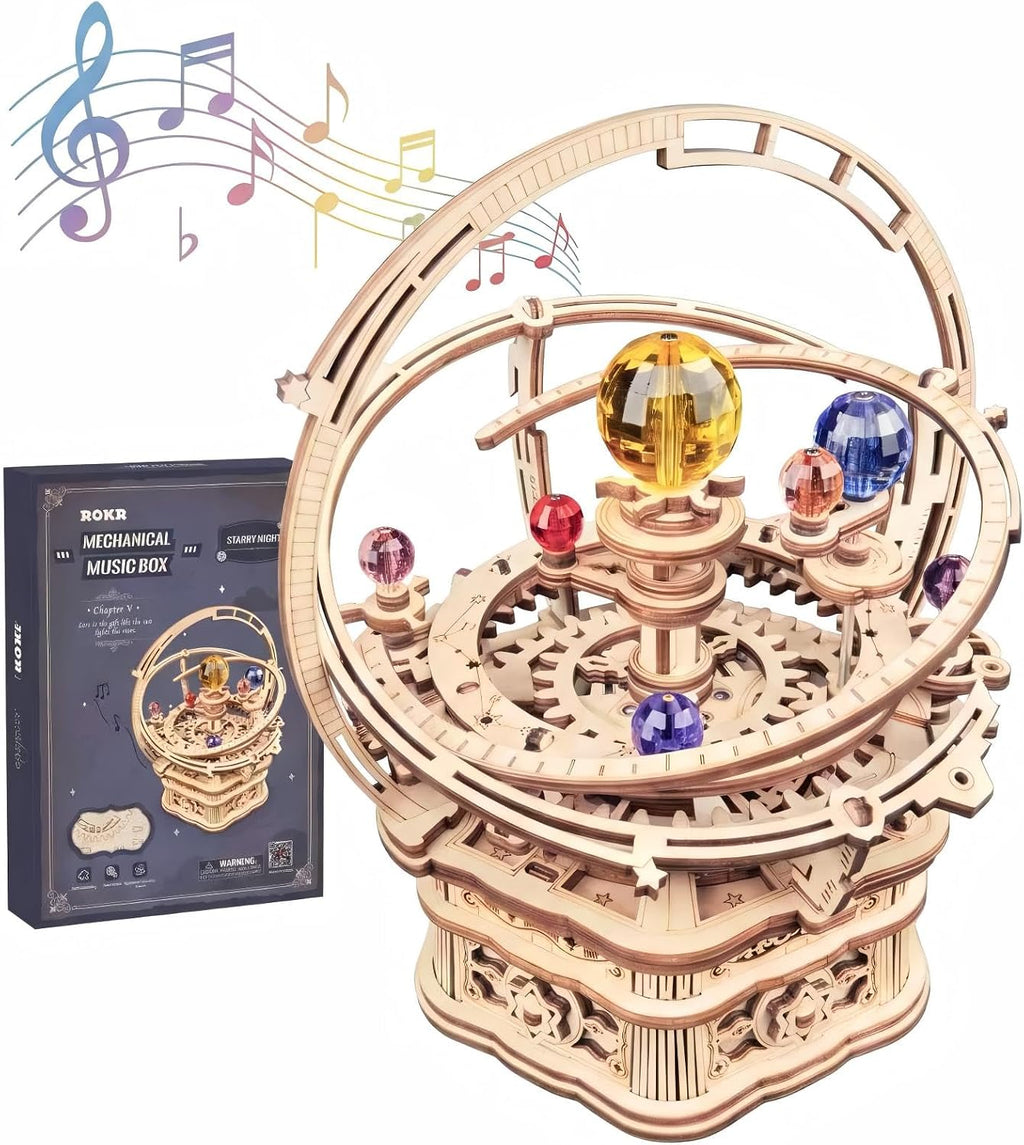 ROKR Rompecabezas 3D de madera para adultos, caja de música mecánica - Noche estrellada, kits de construcción de modelo de caja de música giratoria para adolescentes, manualidades/aficiones/regalos