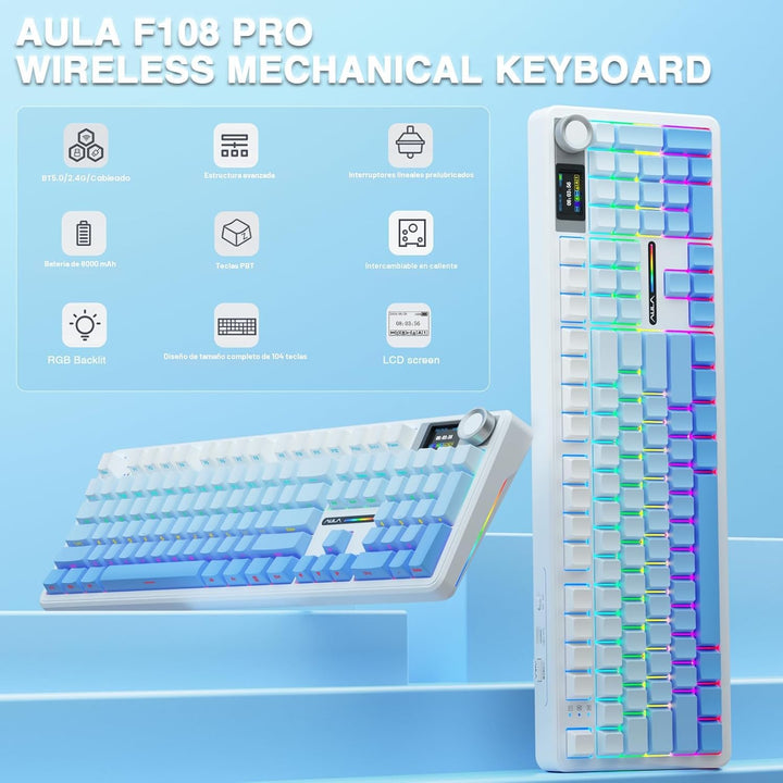 AULA F108 PRO - Teclado mecánico inalámbrico con pantalla y perilla...