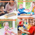 Instrumentos musicales para niños, juegos de juguetes de percusión musical de madera 100% natural, 23 piezas de juguetes de pandereta y xilófono para niños, niñas, niños, educación preescolar