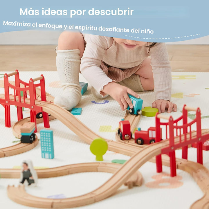 Tiny Land Juego de tren de madera para niños pequeños, 39 piezas, c...