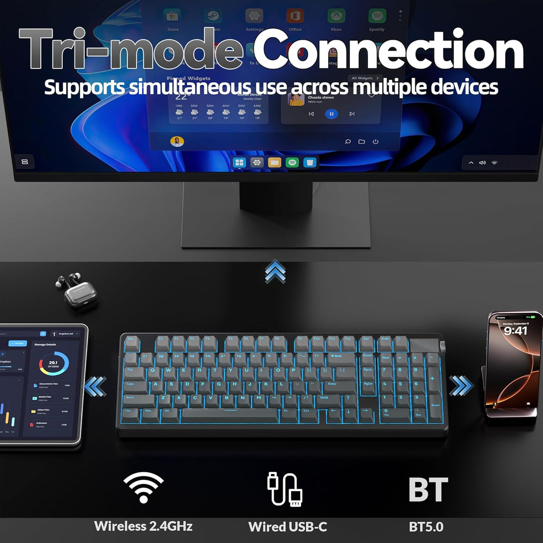 LEOBOG Teclado mecánico inalámbrico A98, Tri-Mode BT5.0\/2.4GHz\/US...
