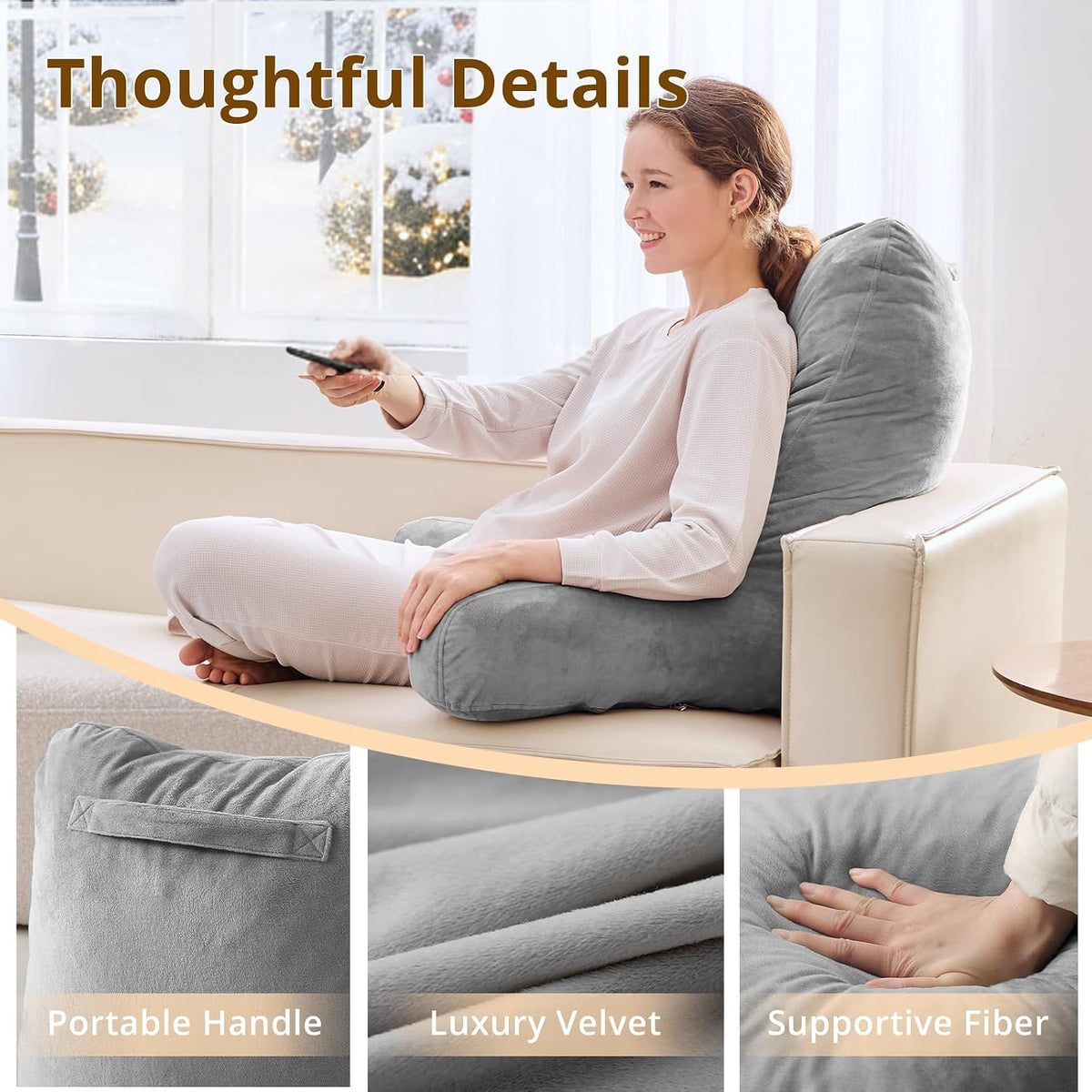 Sasttie Reading Pillow para Bed, Back Pillow para Sitting Up, Dark Grey