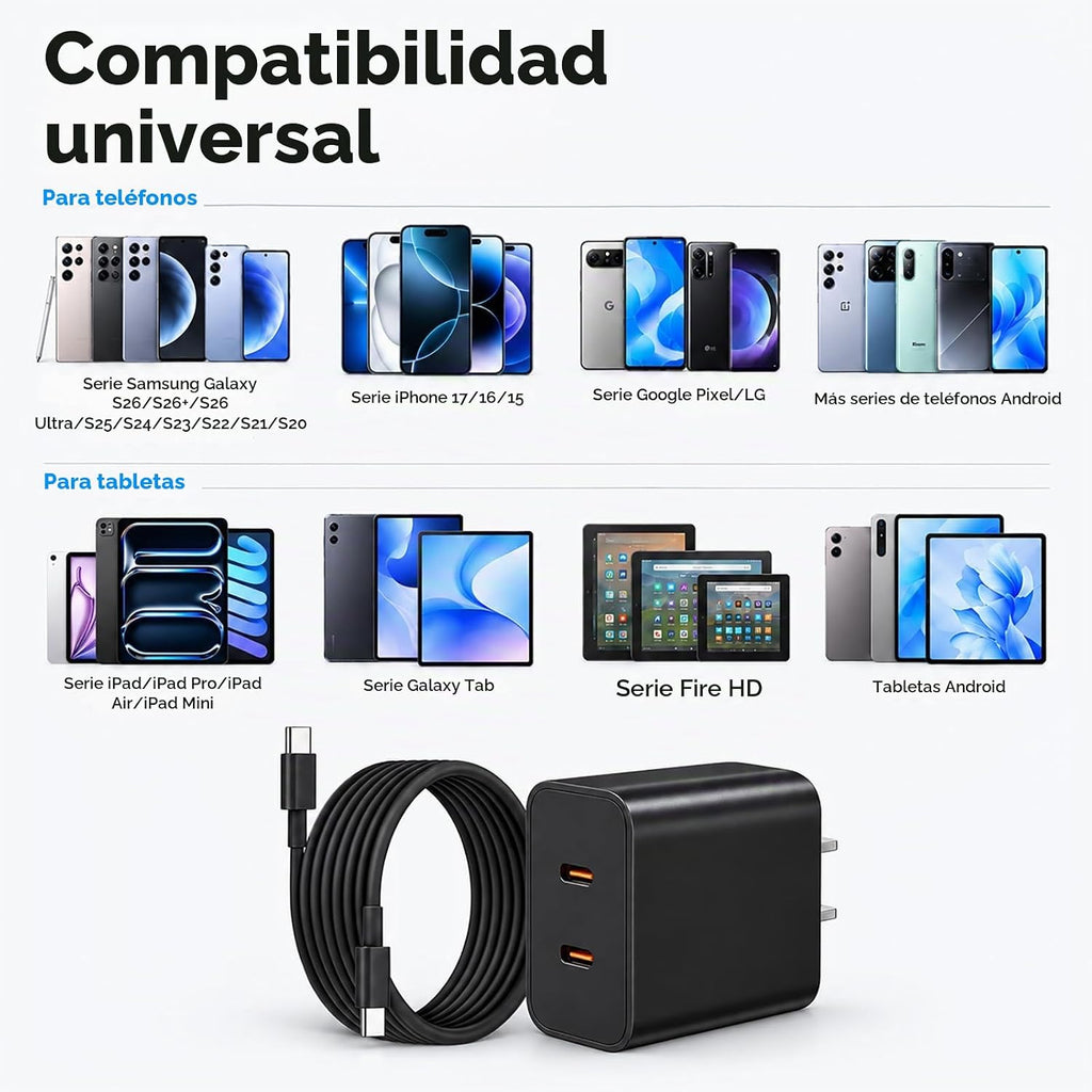 Cargador tipo C súper rápido para Samsung, cargador USB C de doble puerto