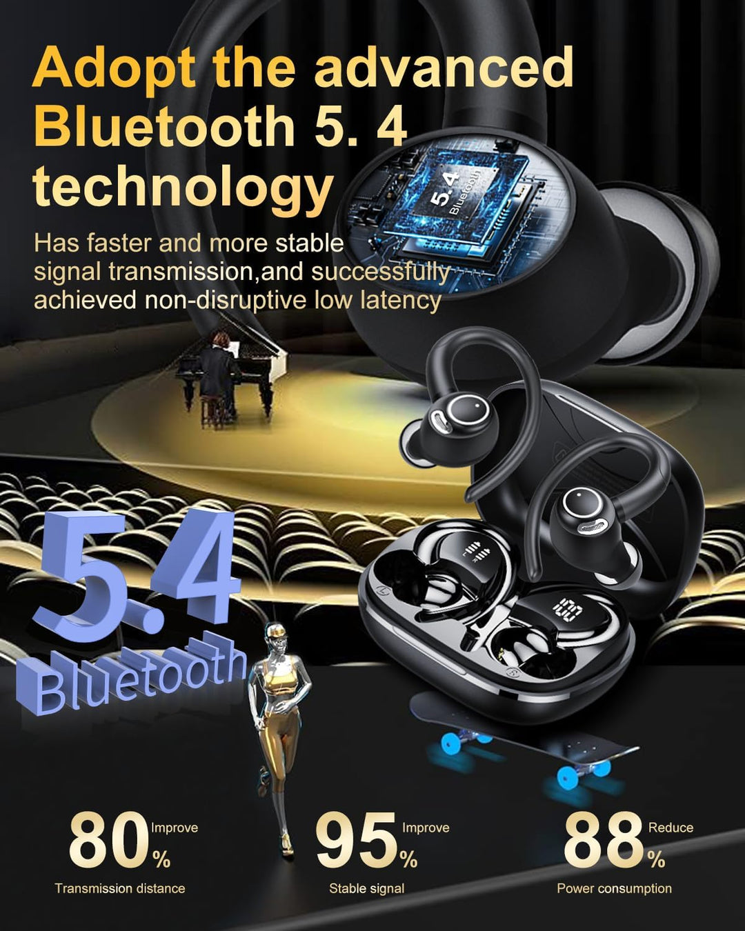 Auriculares inalámbricos, auriculares Bluetooth 5.4 deportivos, aur...