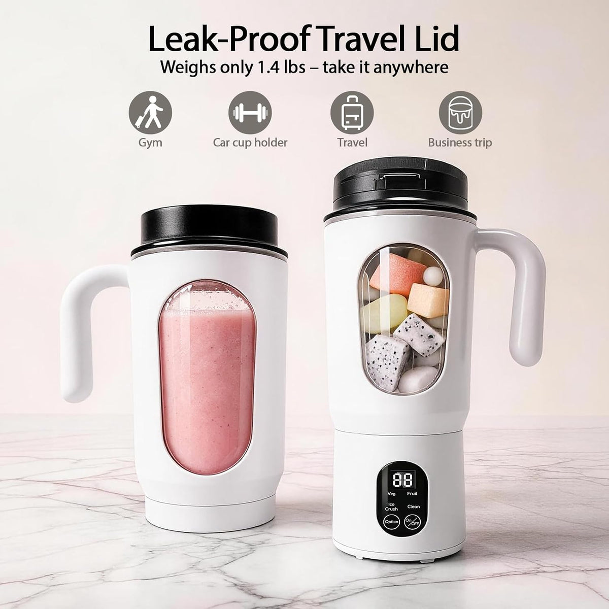 Licuadora portátil para batidos, 580ML USB-C recargable Juicer Cup (blanco)