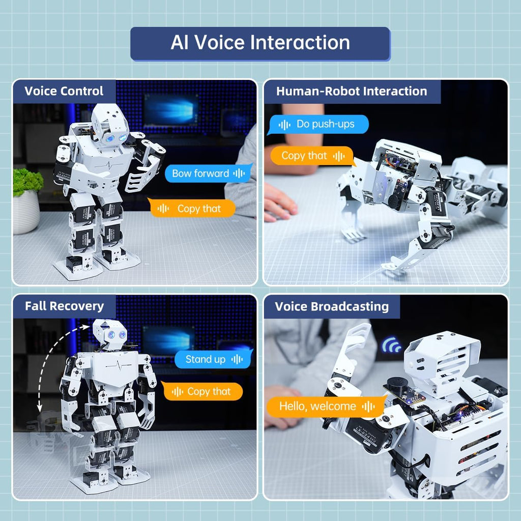 Robot de Interacción con Visión y Voz AI para Arduino Scratch Python Programación 17DOF Robot Humanoide Gran Modelo Proyecto STEM Educación Comando de Voz Caminar Bailar Autopárate Kit estándar Tonybot