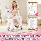 FUNLIO Caballo de unicornio para niños de 5 a 12 años, juguetes de felpa con ruedas para jugar en interiores y exteriores, fácil de montar, certificado CPC y CE, grande