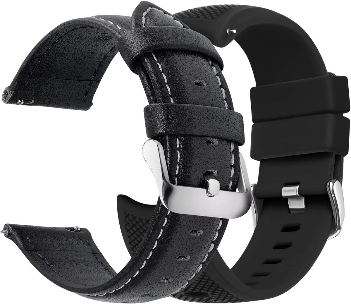 Fullmosa Correa de reloj de cuero de liberación rápida de 0.866 in, correa de reloj de silicona sin huecos, 0.866 in, color negro, Classic