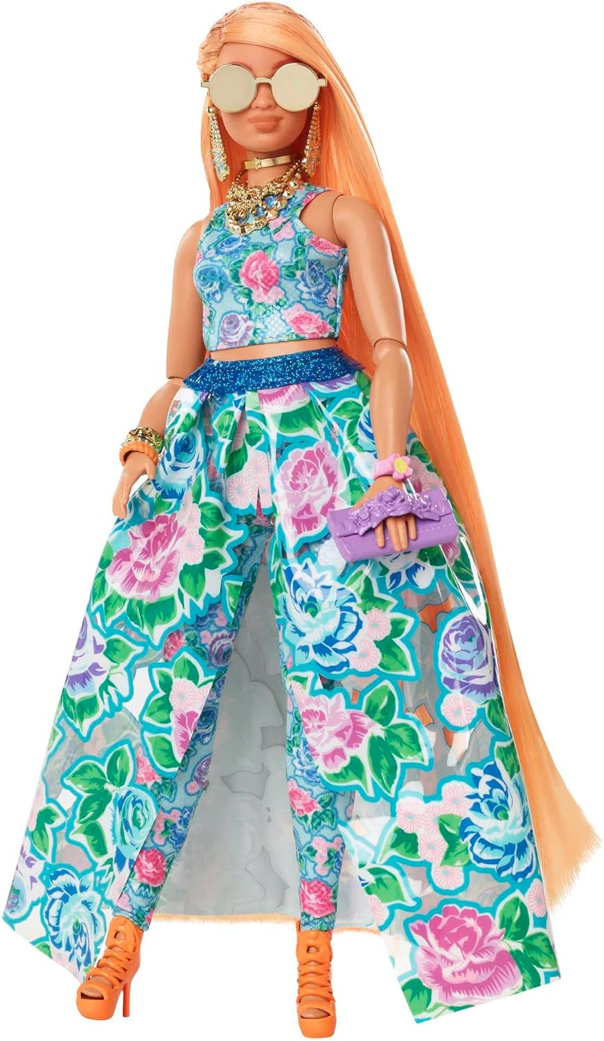 Barbie Muñeca de moda extra elegante y accesorios con forma curvilí...