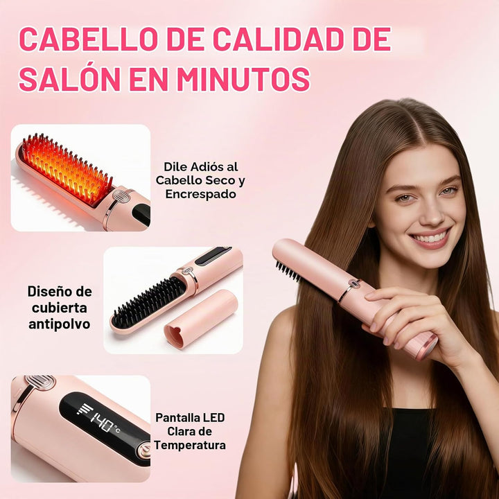 Cepillo alisador de pelo inalámbrico, iones negativos de 1,640.4 ft...