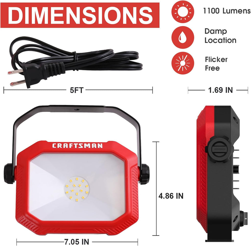 CRAFTSMAN - Luz de trabajo portátil inclinable LED de 1100 lúmenes, 4000 K