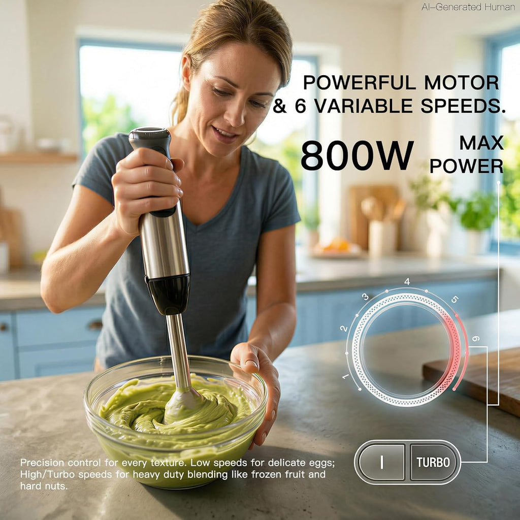 MEGAWISE Batidora de mano de inmersión, 800W 5-en-1 Stick Blender (negro)