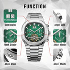 FORSINING Reloj mecánico automático para hombre, caja cuadrada clásica, esfera Tourbillon, multifuncional (fecha/semana/mes) reloj de pulsera casual de negocios con acero inoxidable Starp impermeable