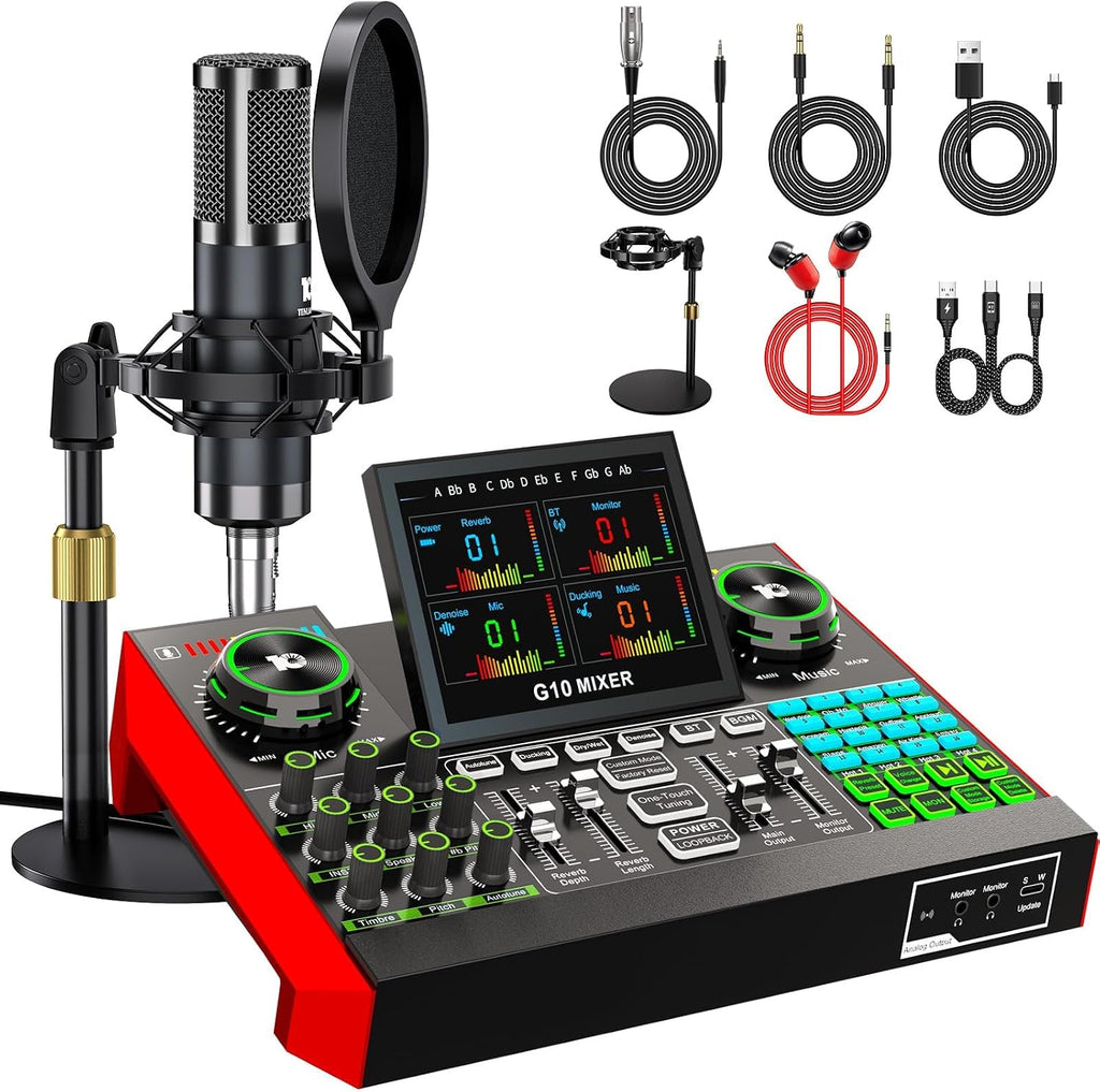 TENLAMP G10 Creator Audio Mixer Bundle con micrófono para streaming