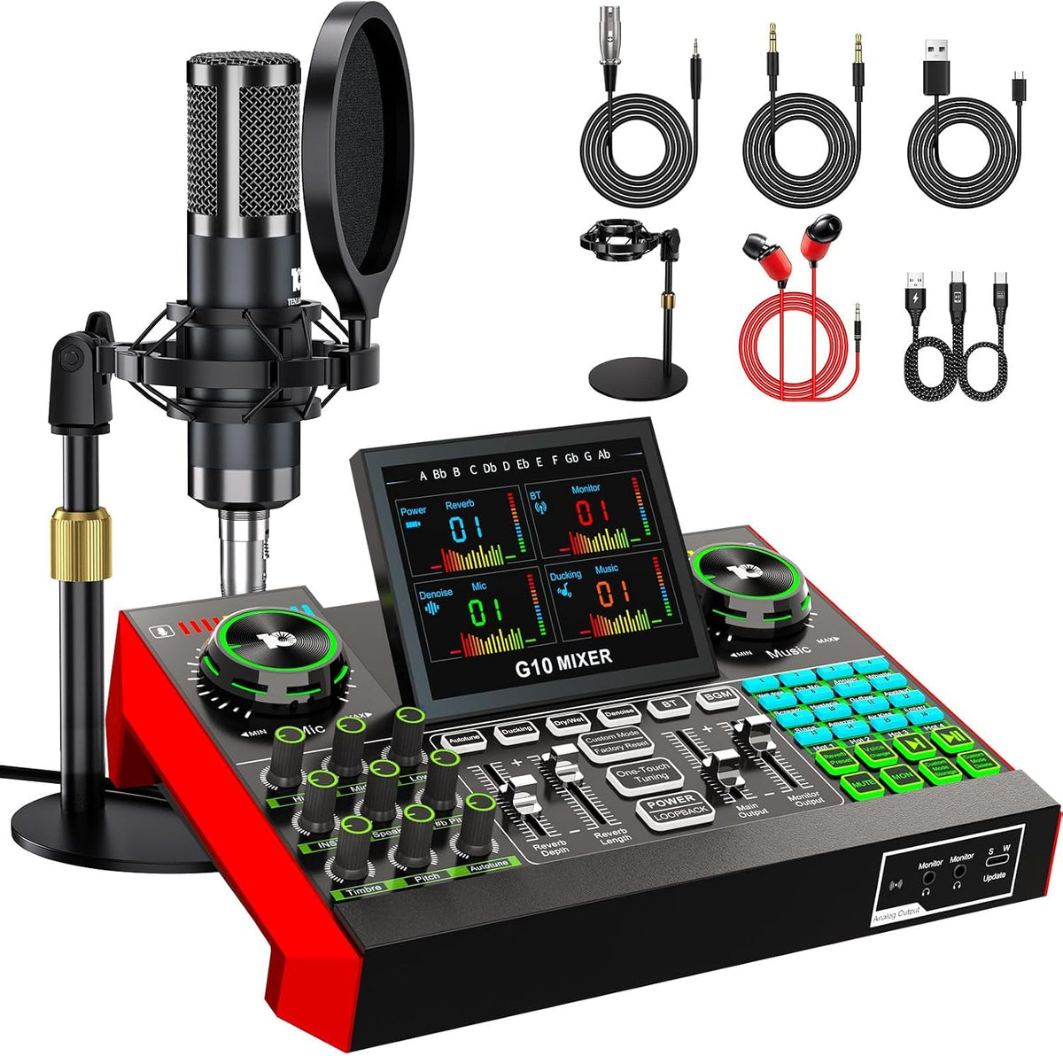 TENLAMP G10 Creator Audio Mixer Bundle con micrófono para streaming
