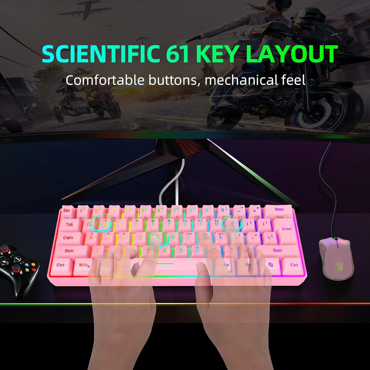 Snpurdiri - Teclado para videojuegos 60% con cable, retroiluminado...