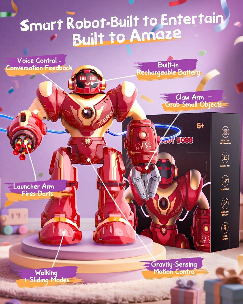 Holyton 5088 Robot inteligente para niños, robot de juguete programable con
