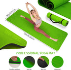Alfombrilla de yoga gruesa, 6 bandas de resistencia de tela, paquete de 2 bloques de yoga, equipo de entrenamiento en casa, kit básico de inicio para principiantes de tonificación de cuerpo