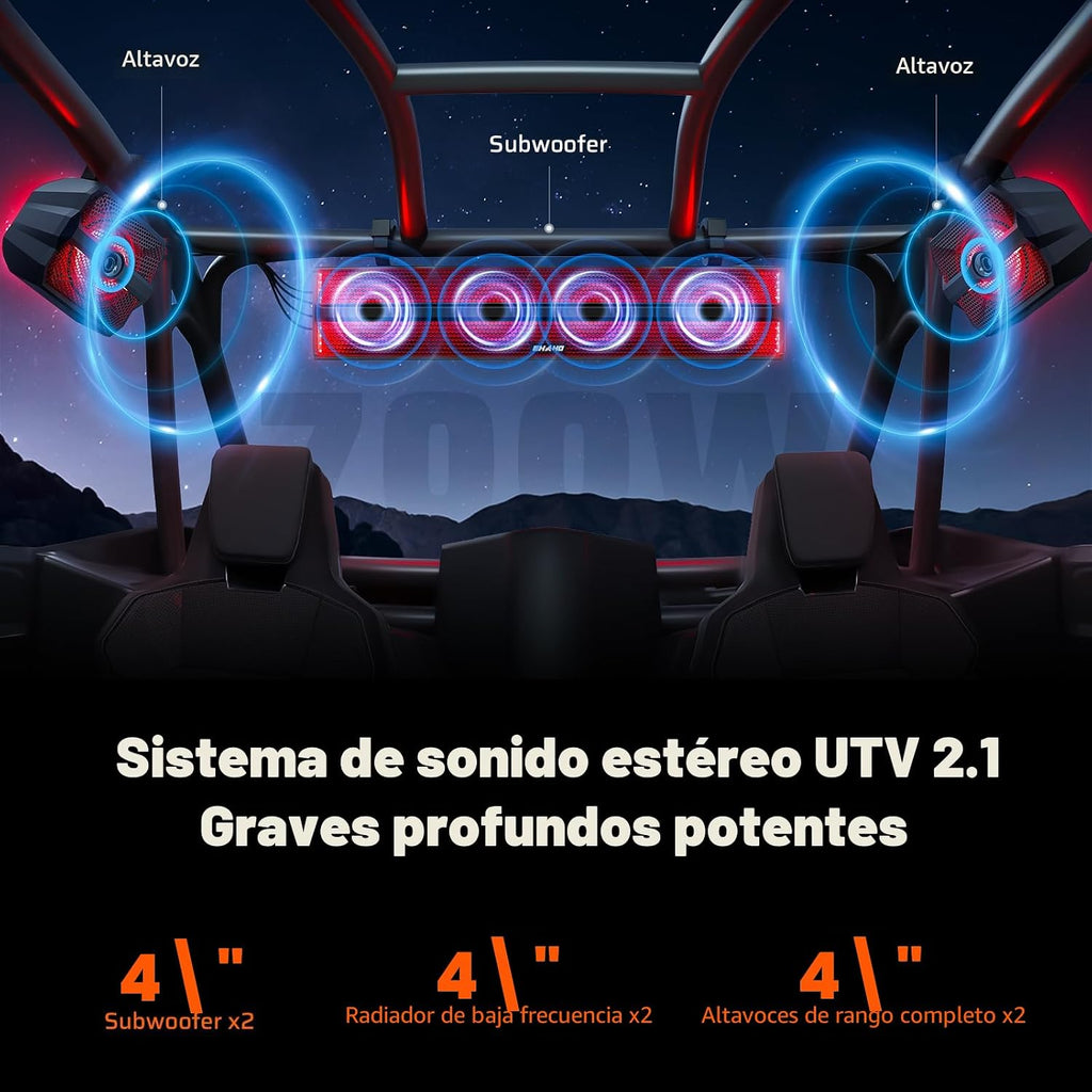 Ehaho - Barra de sonido estéreo UTV de 2.1 canales, altavoces UTV Bluetooth de 26 pulgadas con RGB