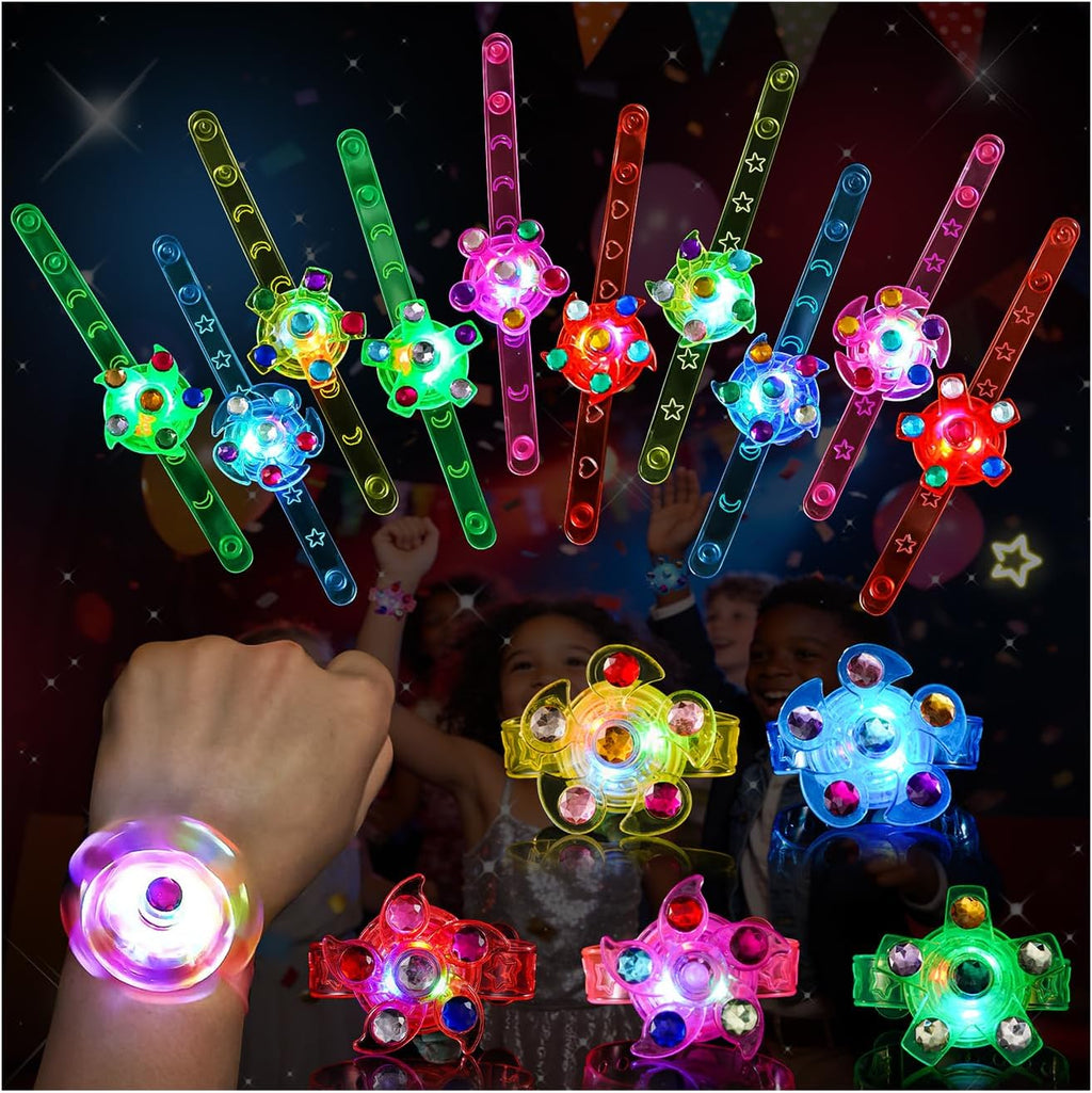 SCIONE Paquete de 24 pulseras giratorias con luz LED, recuerdos de fiesta