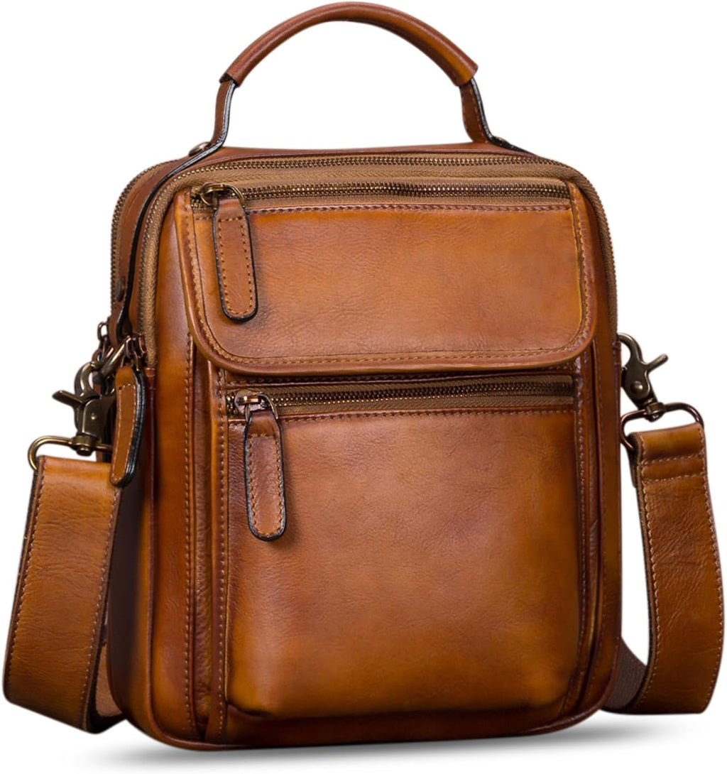 IVTG Bolso de mensajero de cuero genuino para hombre, bolso bandolera bandolera para trabajo, negocios