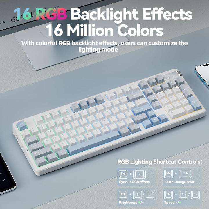 CORBOBO LEOBOG A98-96% Teclado mecánico inalámbrico, trimodo BT5.0\...