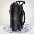 Under Armour Botella de agua aislada con asa y gancho para cerca, jarra de agua deportiva de medio galón, resistente a fugas y sin BPA para béisbol, fútbol y gimnasio, negro/negro, 64 onzas