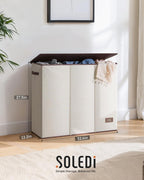 SOLEDI Cesta de Ropa Sucia de 180L de 3 Secciones, Cesta de Ropa Sucia Extra Grande con Tapa, Cesta de Ropa Sucia con Asa Resistente, Organizador de Cesta Grande para Cuarto de Lavado, Dormitorio