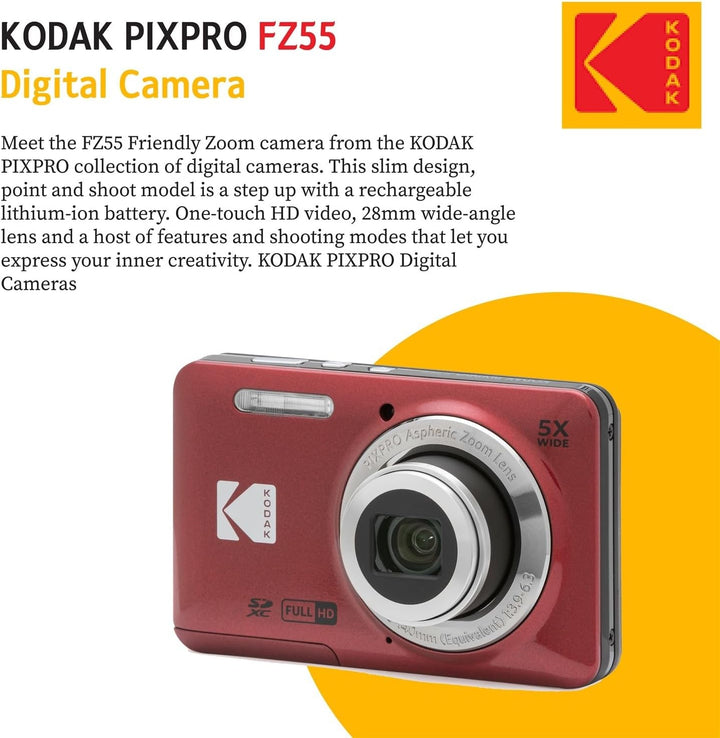 KODAK PIXPRO FZ55 Cámara digital de 16 MP de apuntar y disparar, zo...