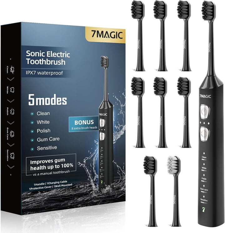 7MAGIC - Cepillo de dientes eléctrico sónico, tiempo de funcionamie...
