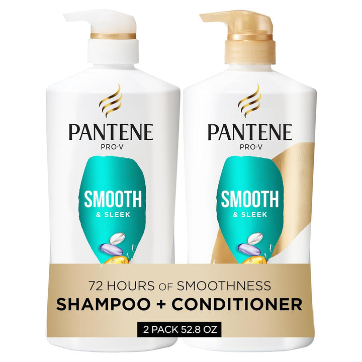Pantene Juego de champú y acondicionador, suave y liso, control del...