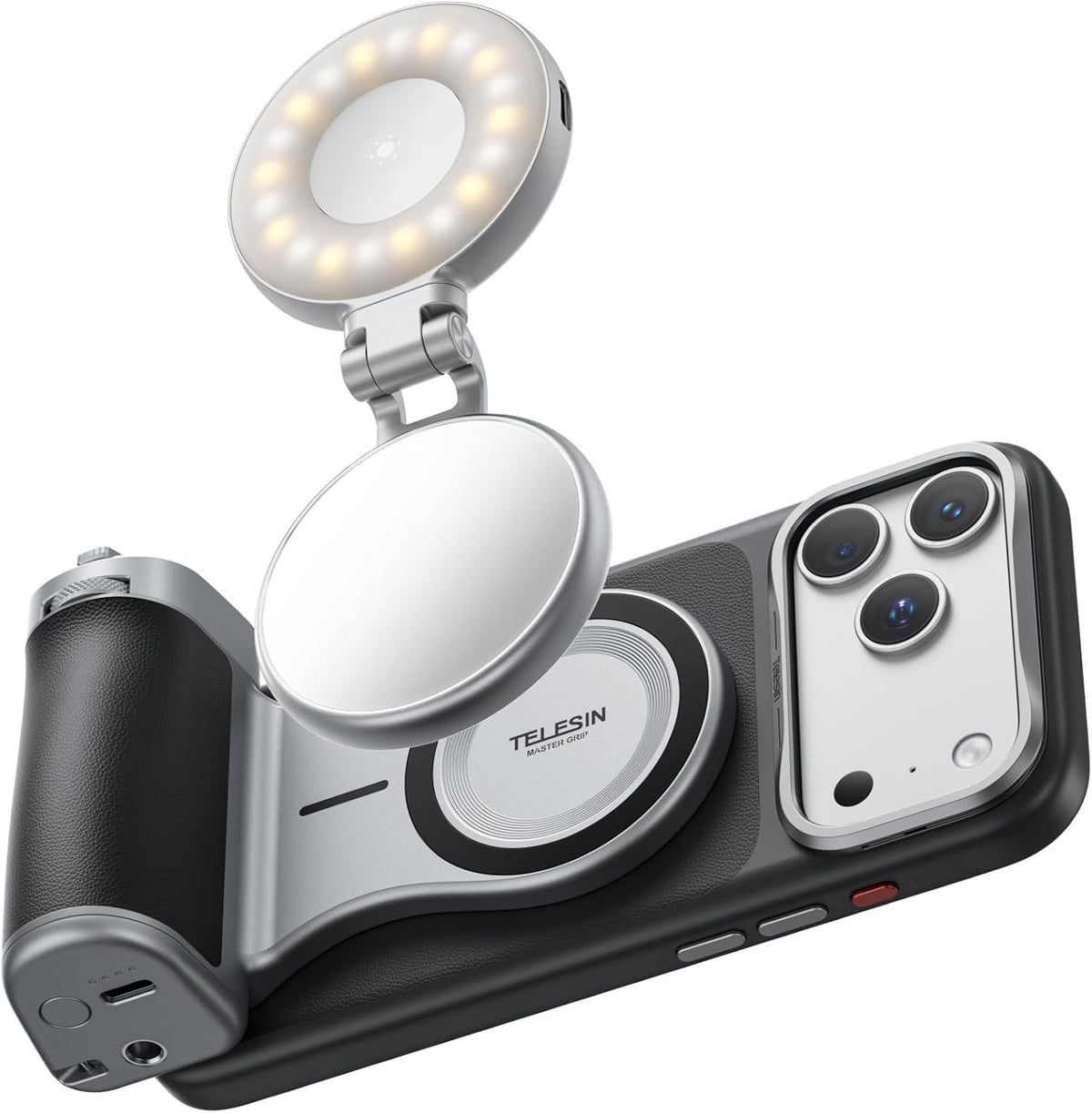 TELESIN Master Grip Kit Classic para iPhone 18 Pro con luz de relleno