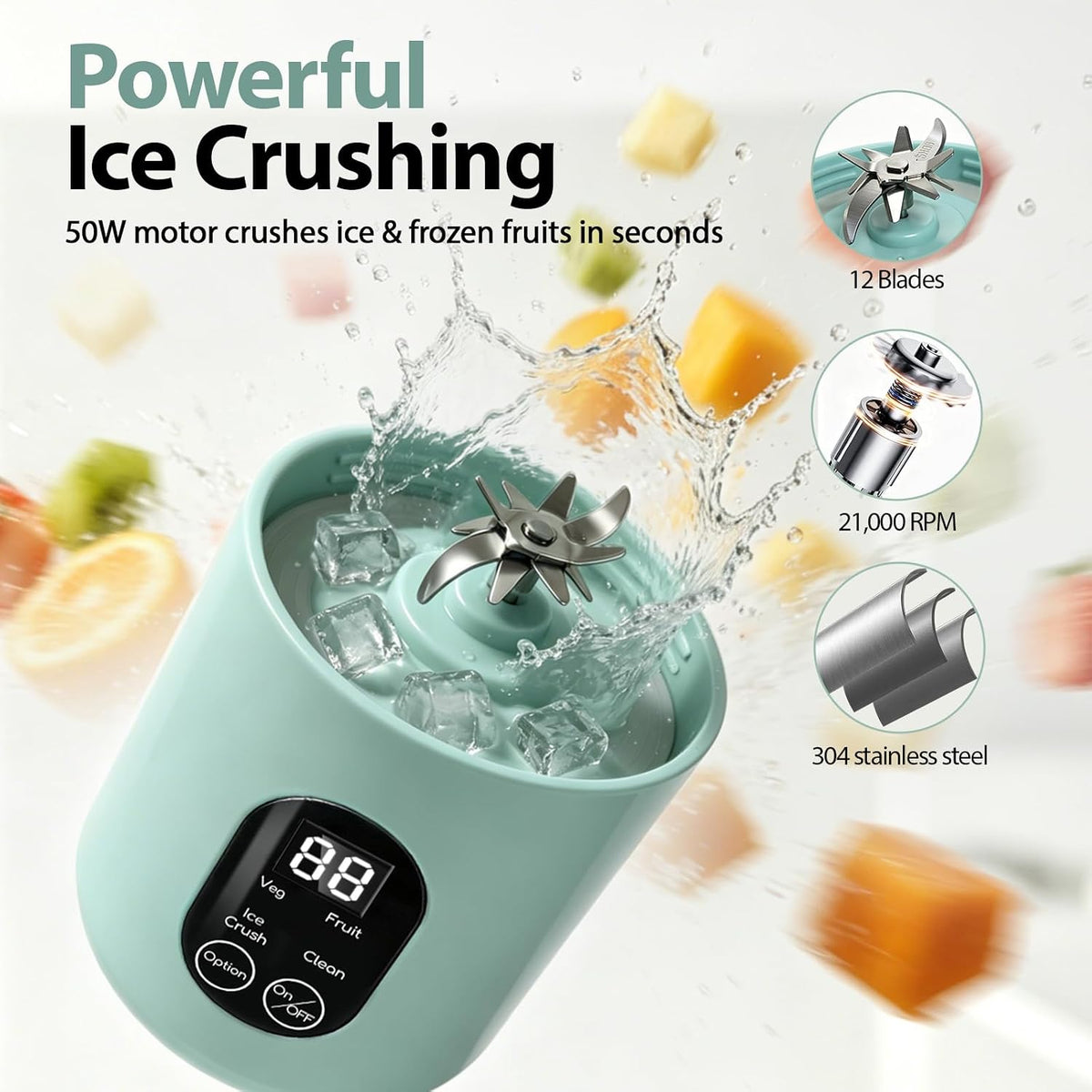 Batidora portátil para batidos, 580ML USB-C recargable Juicer Cup (verde)