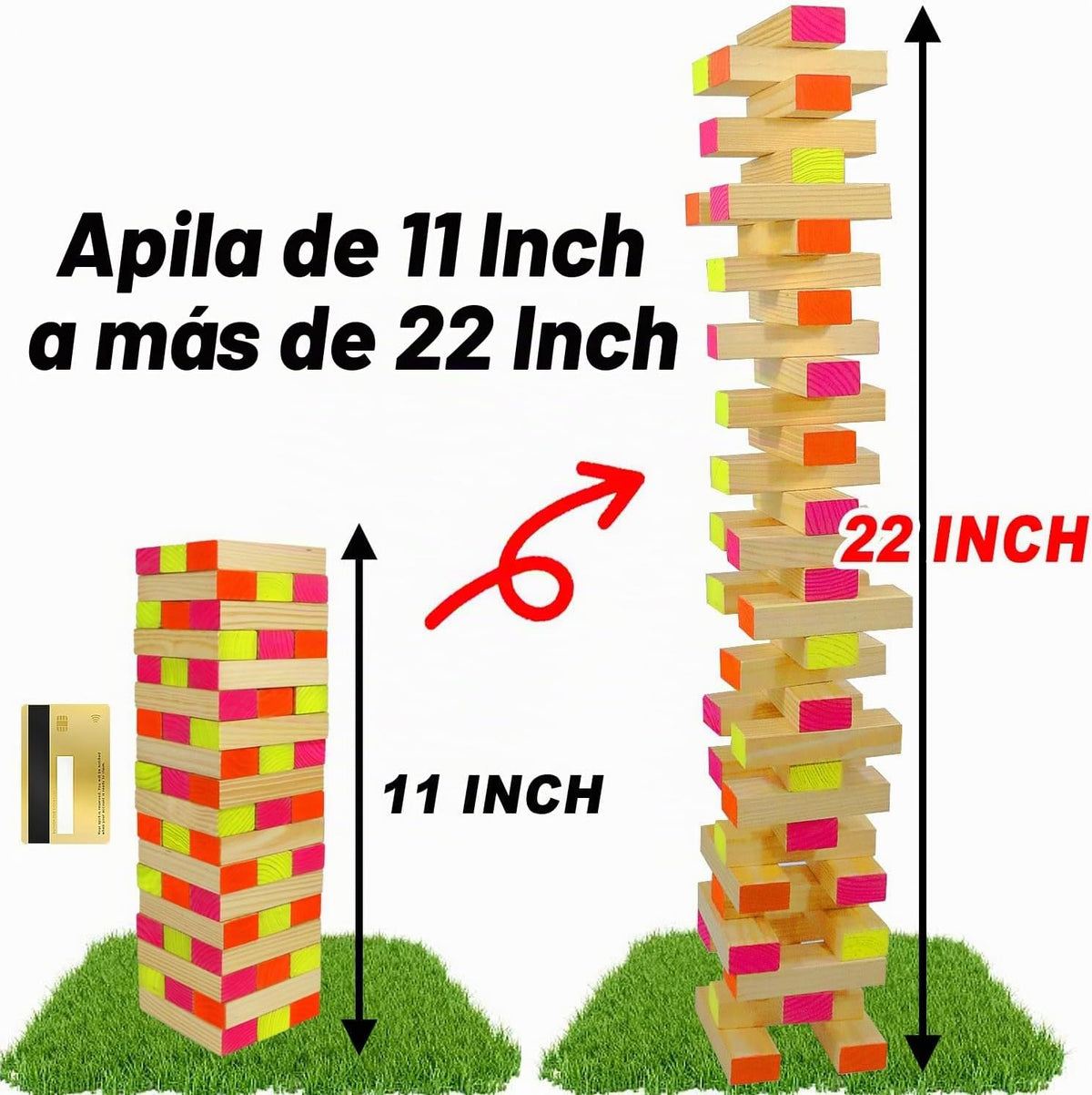Lámpara Ahuimeius Juego de mesa Glow Tumble Tower de 54 piezas, torre que brilla en la luz negra, juego de mesa para interiores y exteriores para adultos para noche de juegos familiares