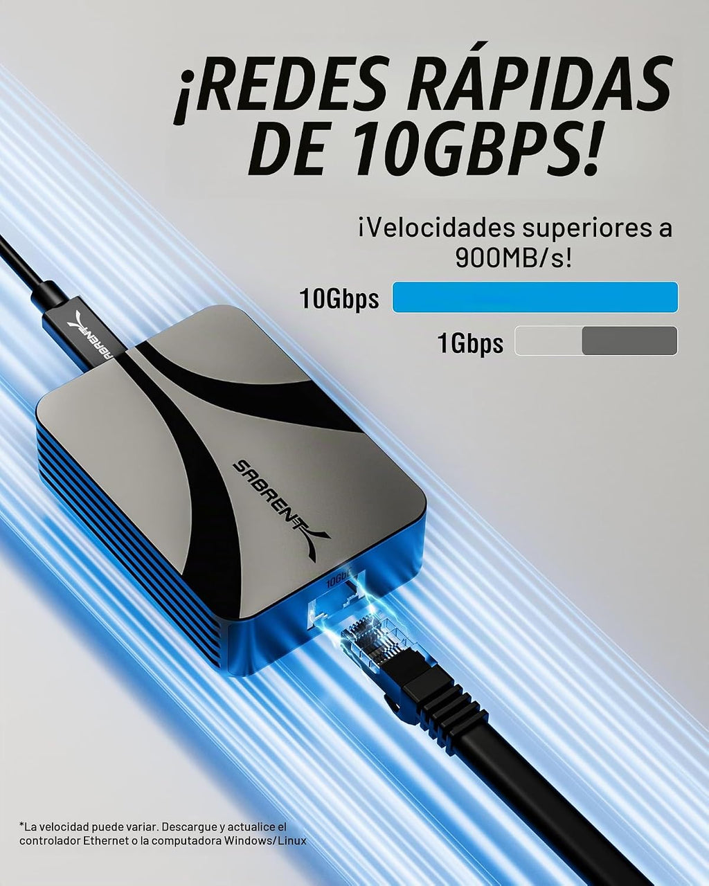 SABRENT Adaptador Ethernet Thunderbolt y USB4 de 10 GbE, USB-C (NT-P10G)