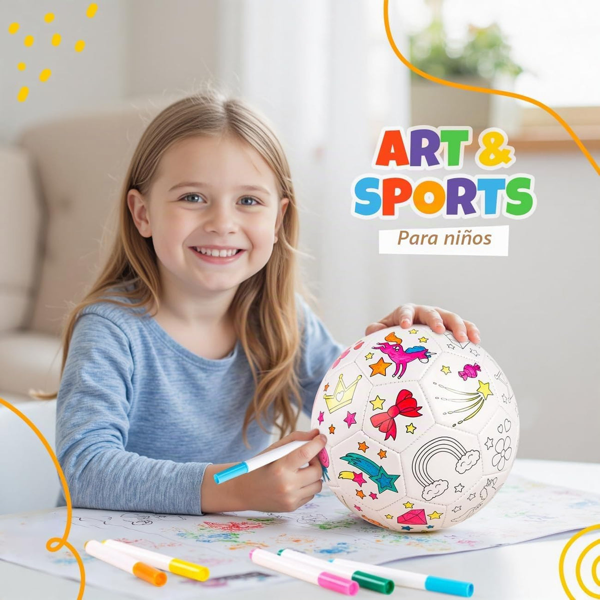 EVERICH TOY Pinta Tu Propio Balón de Fútbol, Regalos de Fútbol con Unicornio para Niñas Niños