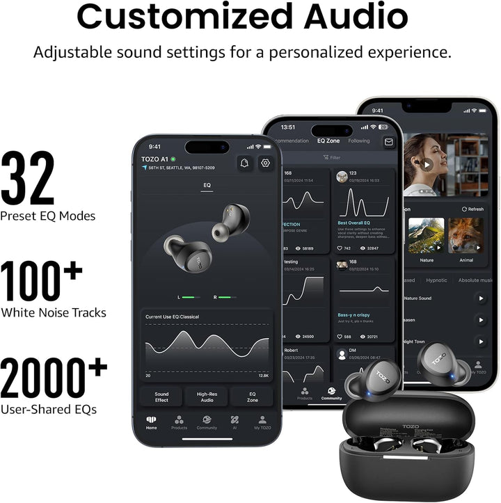 TOZO Auriculares inalámbricos A1 Bluetooth 5.3 de peso ligero en el...